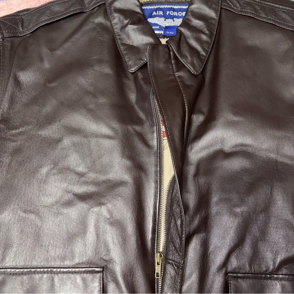 Air Force Airborne Leathers Brown Leather Bomber Jacket with US Flag Size L T - Picture 9 of 10